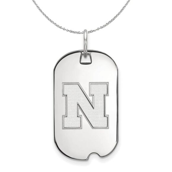 Sterling Silver U. of Nebraska Initial N Dog Tag Necklace - 24 Inch - Picture 1 of 8